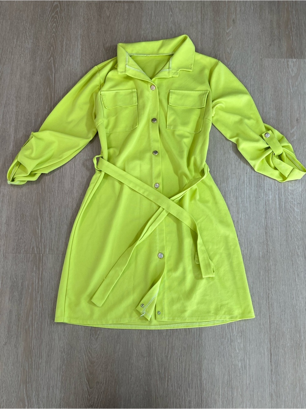 Neon Yellow Lightweight Overcoat with Belt Vintage Retro Y2K